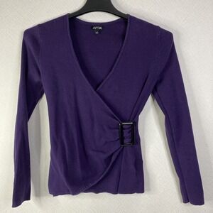 Apt. 9 Sweater Shirt Womens Small Purple Wrap Buckle Detail Long Sleeve Knit Top